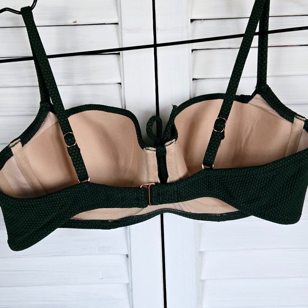 NWOT SHADE & SHORE LIGHT LIFT TIE FRONT KEYHOLE TEXTURED GREEN BIKINI TOP 34B - Picture 4 of 7